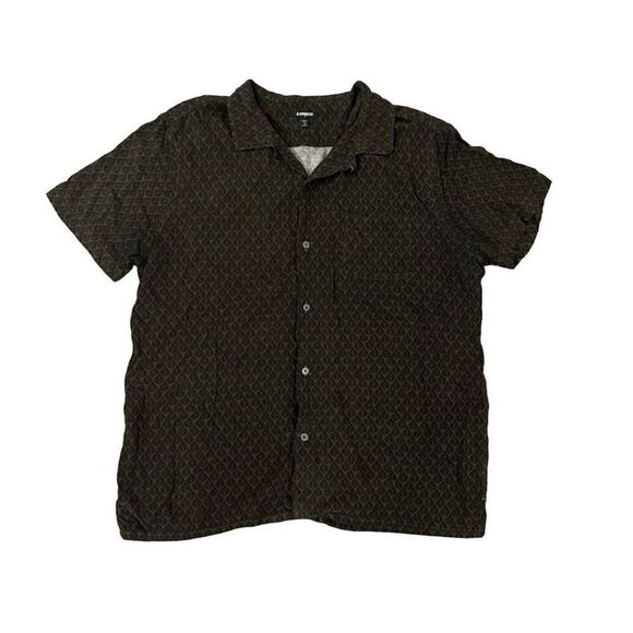 Express Casual Shirt Men's Large(16-16 1/2) Brown 100% Rayon Button Short Sleeve - Picture 1 of 8